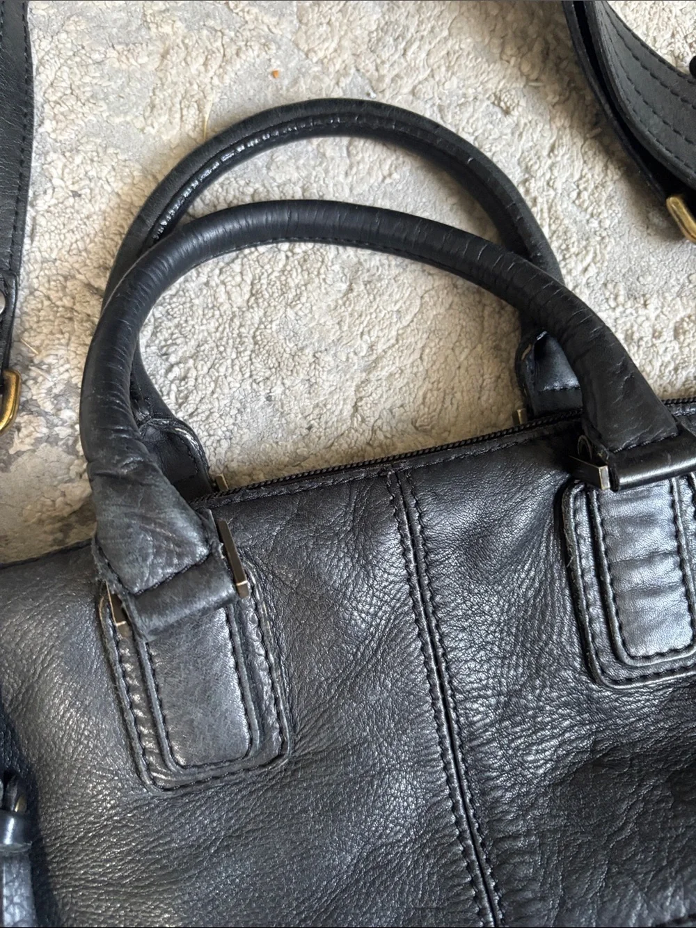 Maurizio Taiuti Black Leather Messenger Bag with Brass Hardware